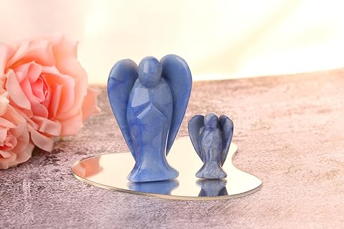 Miniatura 3 de QINJIEJIE Figura de ángel de aventurina azul de 3 pulgadas, decoración de ángeles guardianes curativos, piedra natural pulida, bolsillo grande,