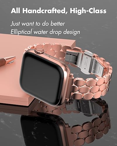 Miniatura 4 de Compatible with Apple Watch Band 41mm 40mm 38mm 45mm 44mm 42mm Women,Cute Stainless Steel Metal iWatch Band for iWatch Series 9SESE287654321,Pretty