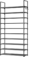 Kitsure 10-Tier Shoe Rack Organizer with Hook Rack - Space-Saving Closet Shoe Shelf for Entryway Bedroom, 32.2"x11.8"x68.5" Black