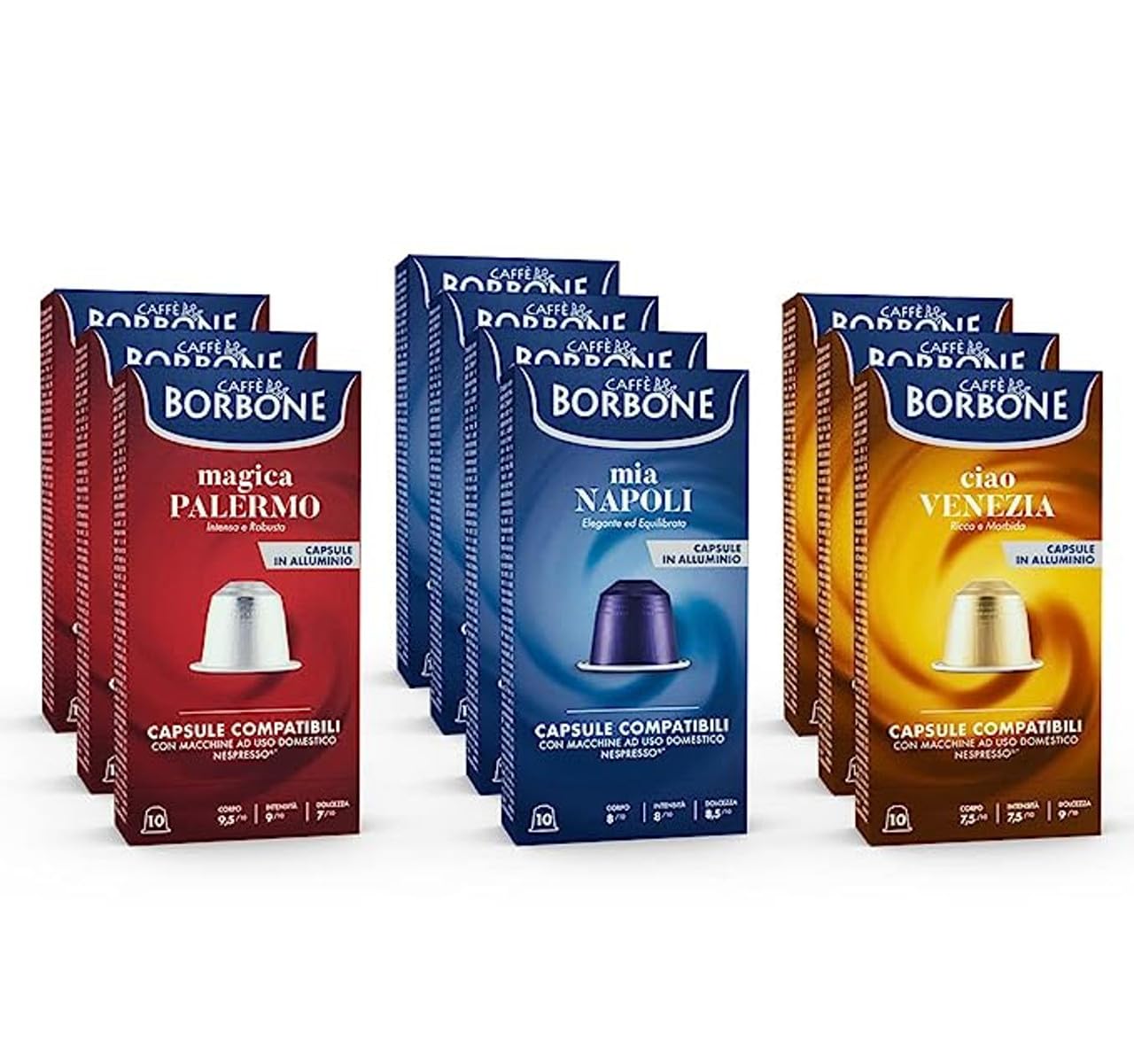 Tasting Kit of 90 Aluminium Coffee Capsules (3 Packs of 30) - 30 Mia Napoli, 30 Ciao Venezia, 30 Magica Palermo - Compatible With Nespresso® Coffee Machines for Domestic Use*