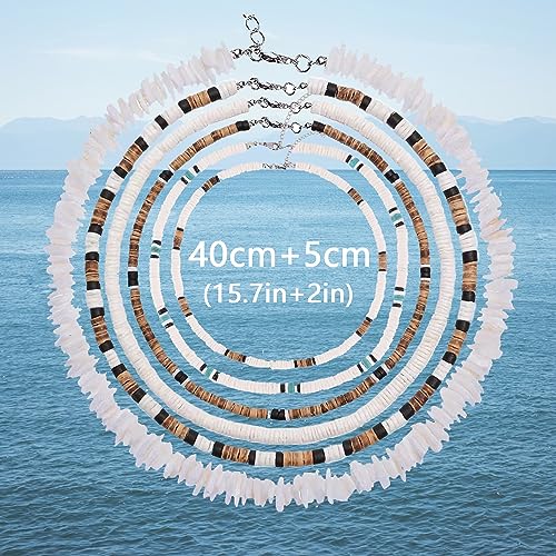CASDAN 6 Pcs Surfer Puka Shell Necklace - Men's Hawaiian Seashell Bead Choker with Coconut Beads2