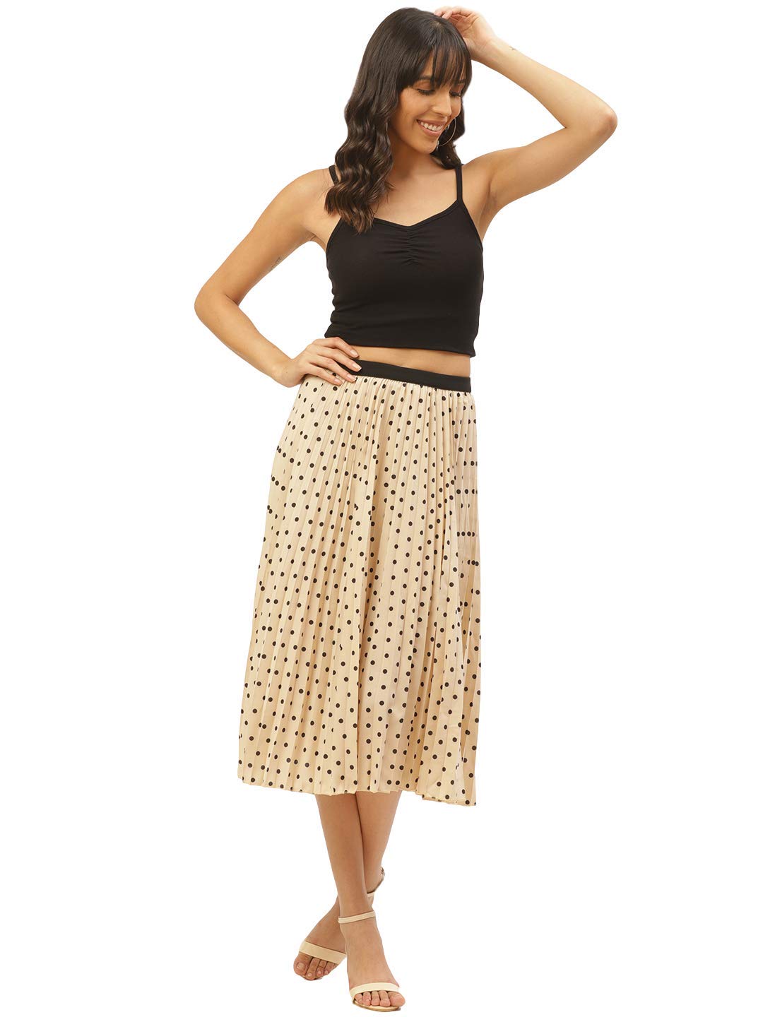 anvi be yourself Women Pleated Polka Skirt Off White-picture-32