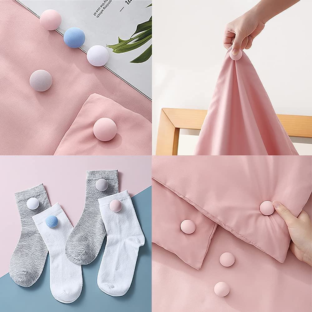 ASVERO Quilt Fixing Clips, Duvet Cover Clips,Mushroom Round Fixing Clips with Buttons,Bedroom Duvet Fixing Holder Quilt Cover Pins 2