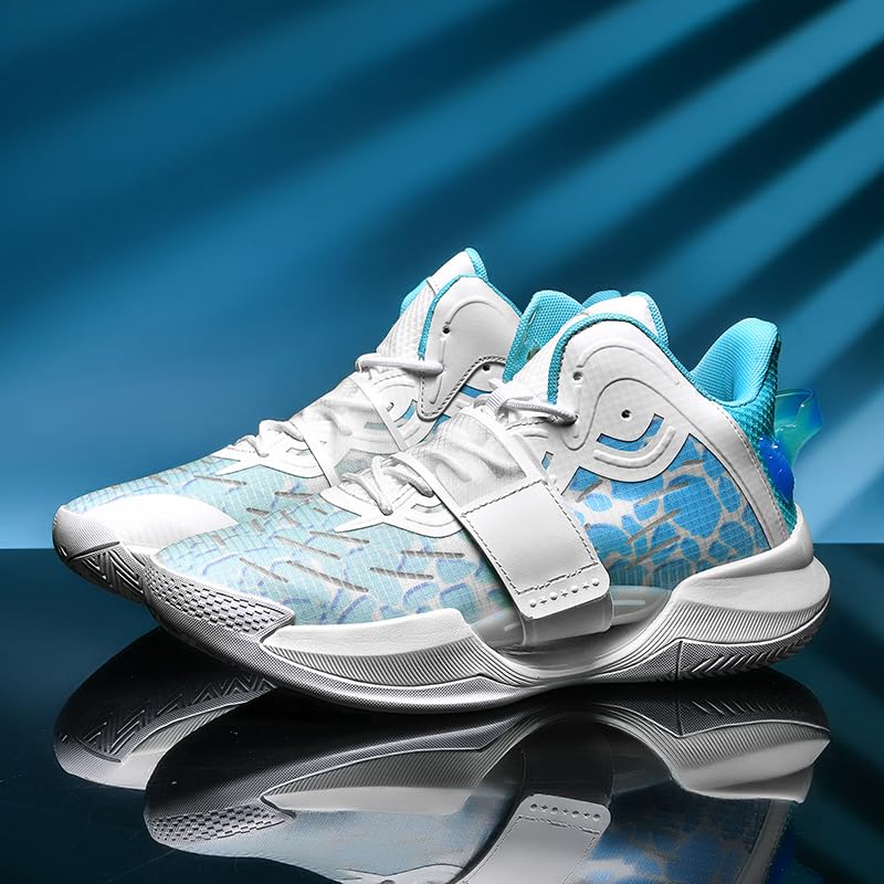 AQURIZE Womens Mens Basketball Shoes Fashion Neutral High Rebound Sport Shoes Breathable Anti Slip Sneakers Running Walking Tennis Shoes(WhiteBlue?43)