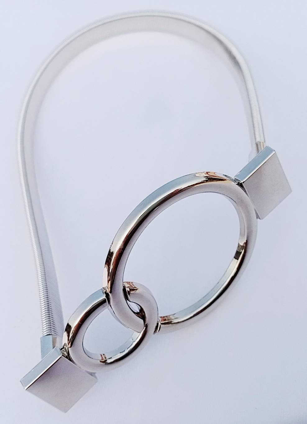 Double Circinal Loop Window Curtain Tie Backs, Dual Circular Rings Alloy Stretchy Curtain Tiebacks Two Circle Ring, Big and Small Annulus Decorative Drapery Holdbacks (Silver Rope, 2)