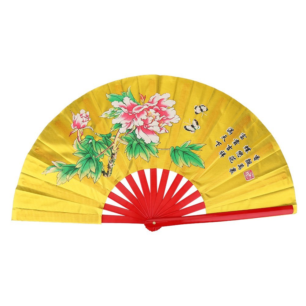 Vgeby Gold Traditional Chinese Fan, Kung Fu Fighting Tai Chi Fan Bamboo Fabric Fan (Gold)