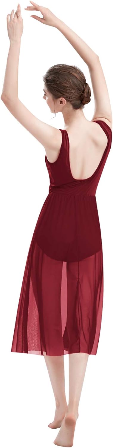 ODASDO Lyrical Dance Costumes for Women Contemporary Dancewear Sleeveless Cut Out Front Mesh Tulle Maxi Dress XS-XL - Image 6