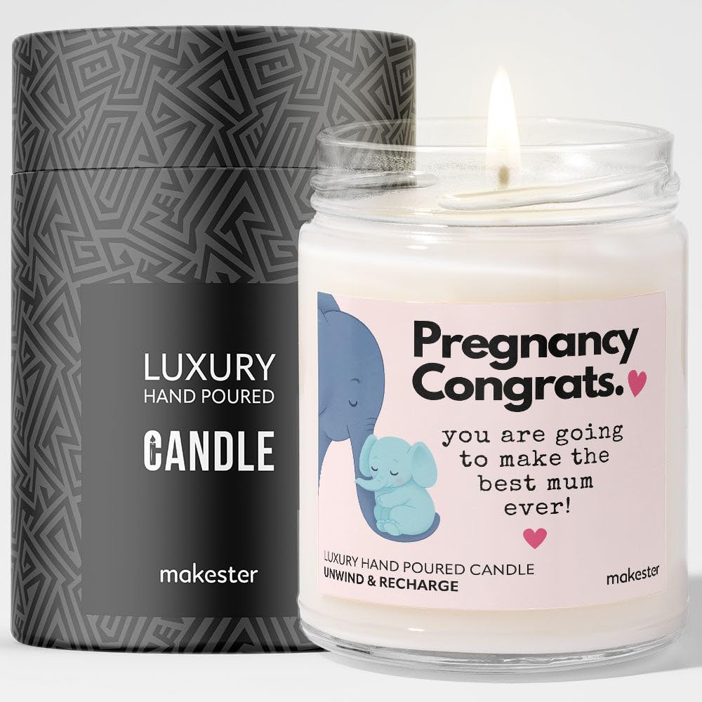 Makester White Congratulations On Your Pregnancy - Luxury Soy Wax Candle - Vanilla, Jasmine, Sugared Almond