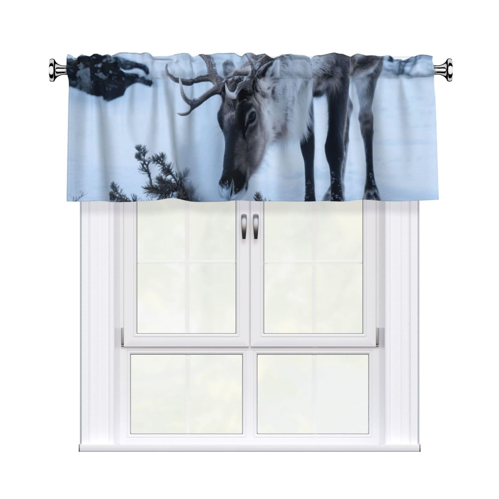 FekiLoot Male Red Deer Curtain Valance for Windows, Kitchen Window Valances Rod Pocket Window Treatments Short Curtains Drapes for Bathroom Bedroom Cafe Decor 54x18inch 1 Panel