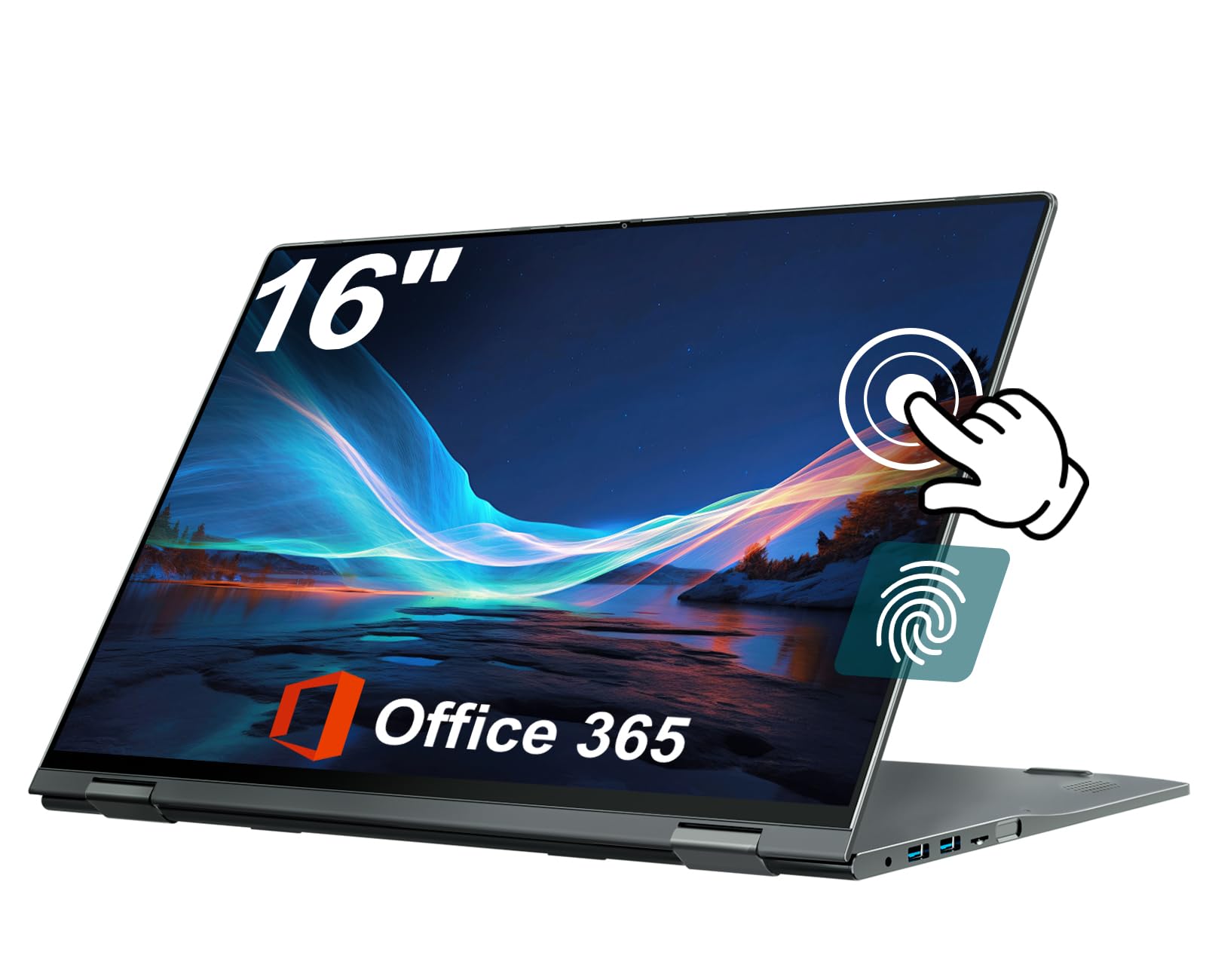jumper 2 in 1 Laptop, 16 inch Convertible Laptop Computer with IPS FHD 360 Degree Touchscreen, 640GB Storage, 16GB RAM, Fingerprint Reader, Backlit Keyboard, Celeron N5095, 53.2WH, WiFi 6
