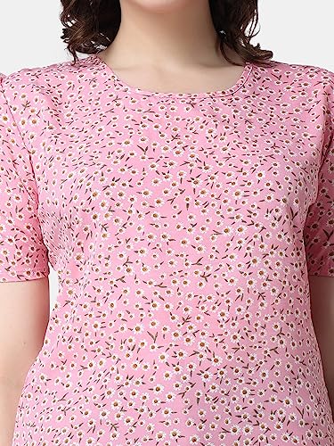 Image of POPWINGS Casual Printed Puff Sleeves Round Neck Top for Women || Stylish Summer Tops for Women || Hip-Length Women Top