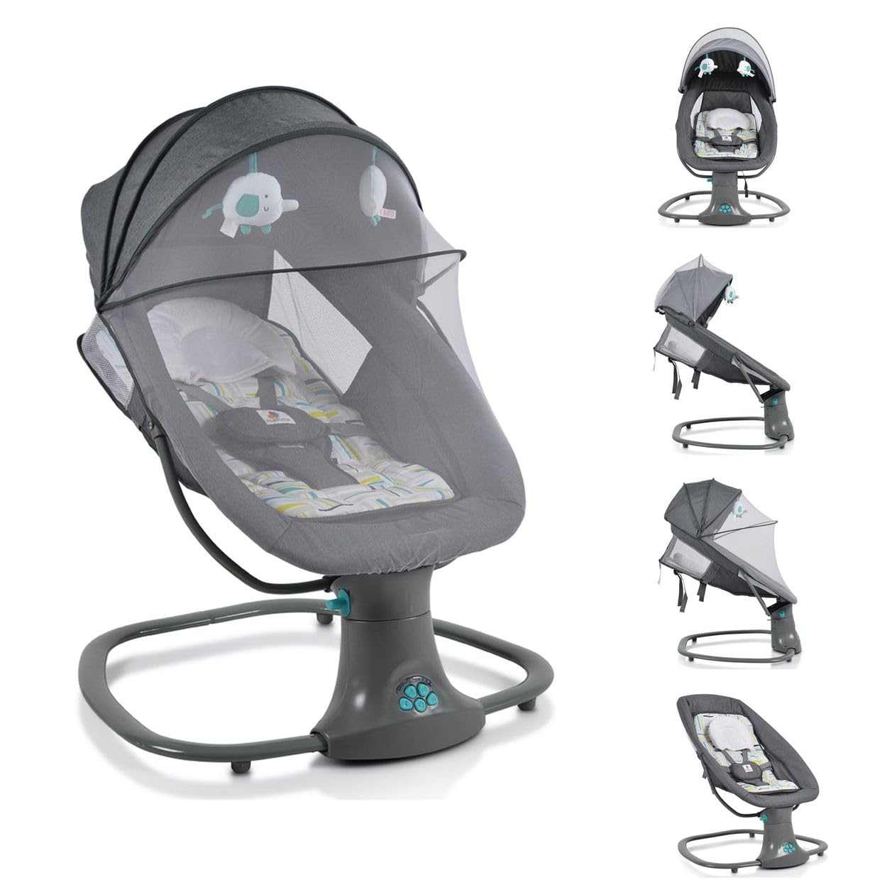 Moni Siège gonflable pour bébé Axel 3 en1 fonction berceuse couffin télécommande, coloris:verdoyant