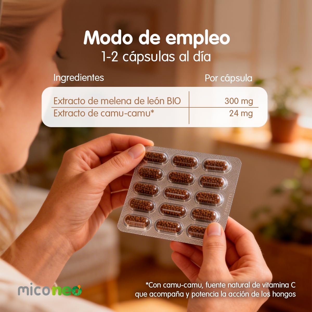 Mico NEO | Hongos Melena de León | Apoyo Digestivo Natural | Apto para Vegetarianos | Sin Gluten ni Derivados Lácteos | Microgránulos NEO | 60 Cápsulas