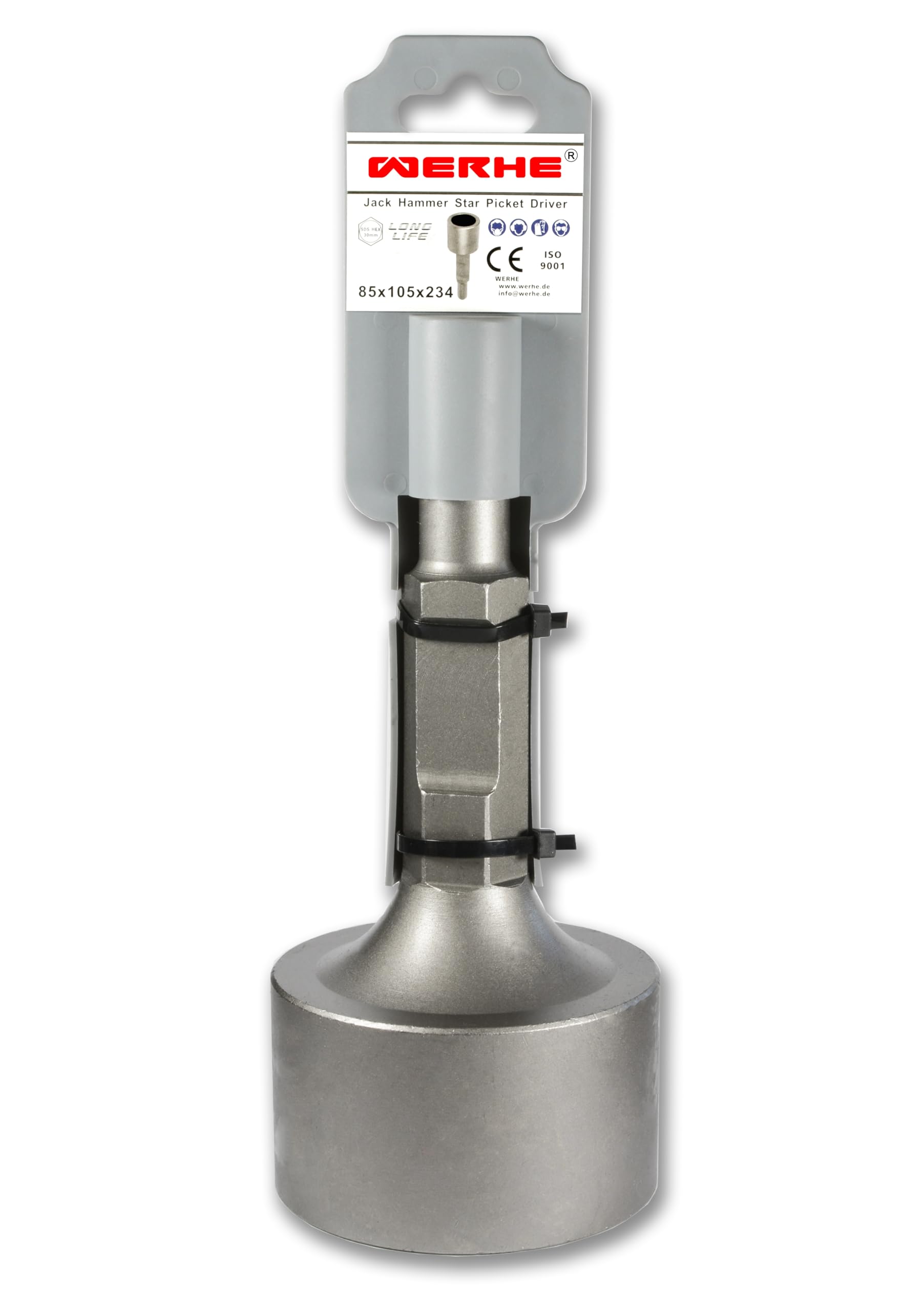 WERHE Hincapostes HEX30, 85 mm, Para Star Pickets y Postes | de acero inoxidable, largo 234 mm, para instalación de vallas e instalaciones solares, transmisión precisa para suelos duros