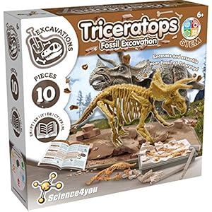Science4you – Triceratops Fossil Digging Kit for Kids – Excavate and Assemble 10 Dinosaur Fossiles, Dinosaur Toys for Boys and Girls Age 6+, Dino Games, Dinosaur Gifts for 6+ Year Old Boys and Girls
