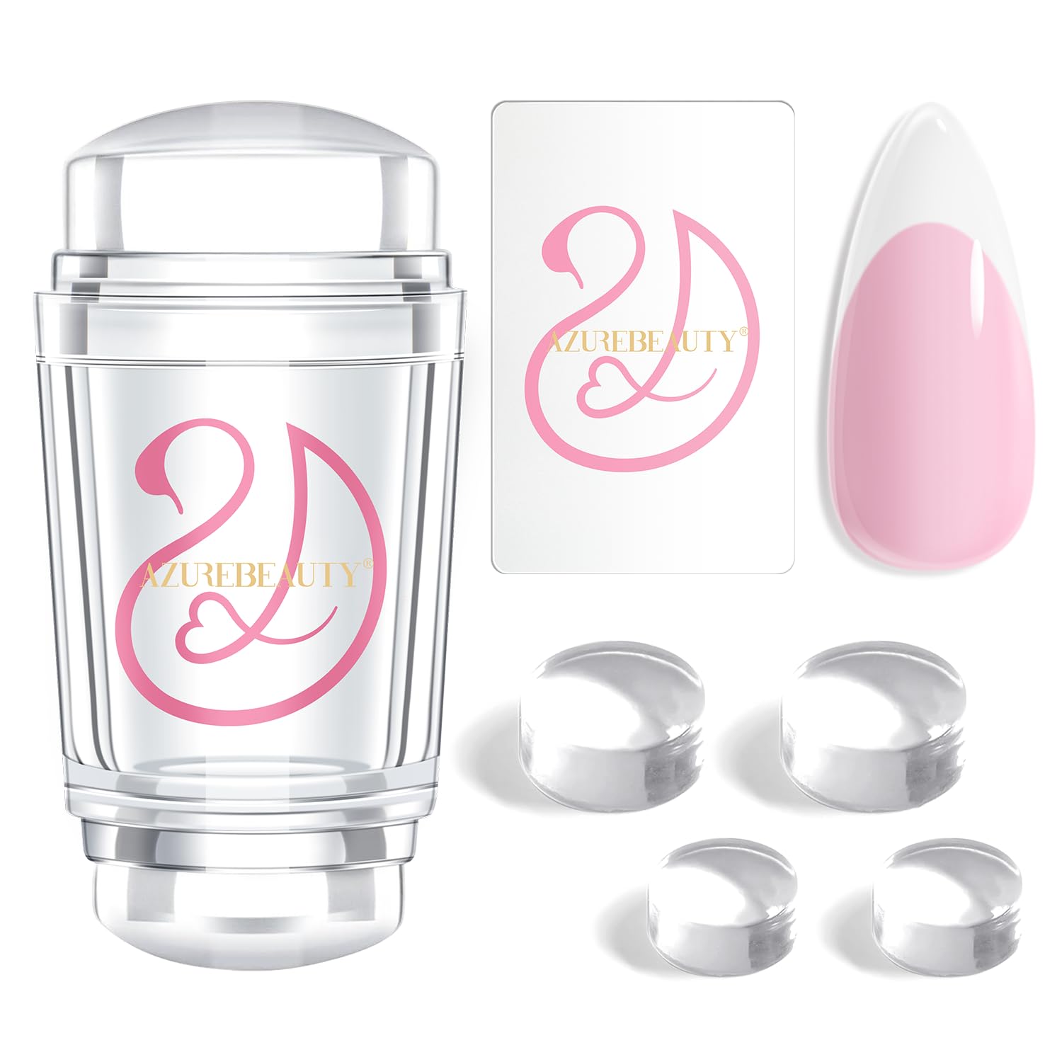 AZUREBEAUTY French Tip Stamp 6Pcs French Tip Tool Soft Silicone Nail Stamper 2 in 1 French Manicure Kit