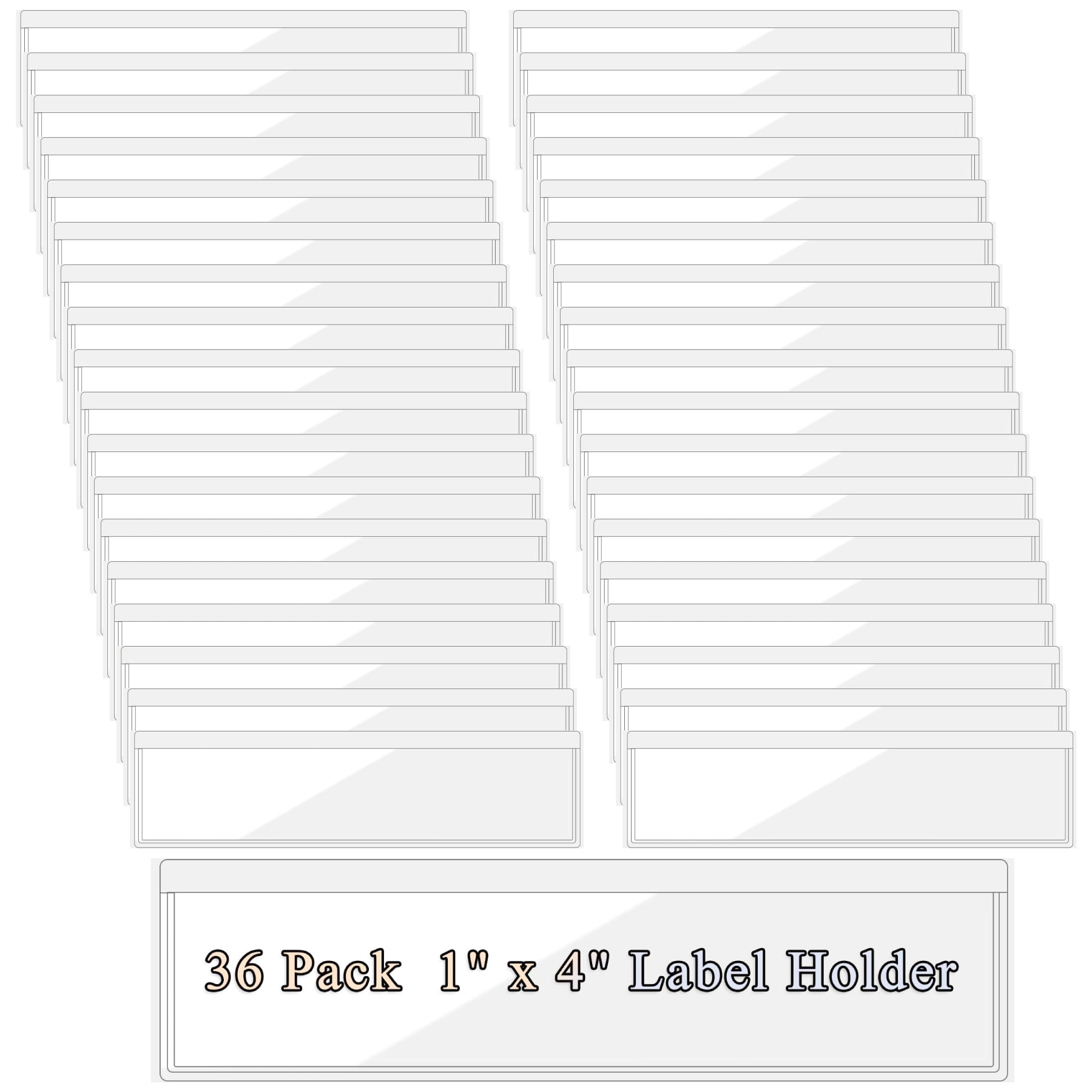 Antner 36 Pack 1.2" x 4.3" Self-Adhesive Label Holders Index Card Pockets for 1" x 4" Card, Clear Plastic Shelf Tag Label Holder Top Open for Loading