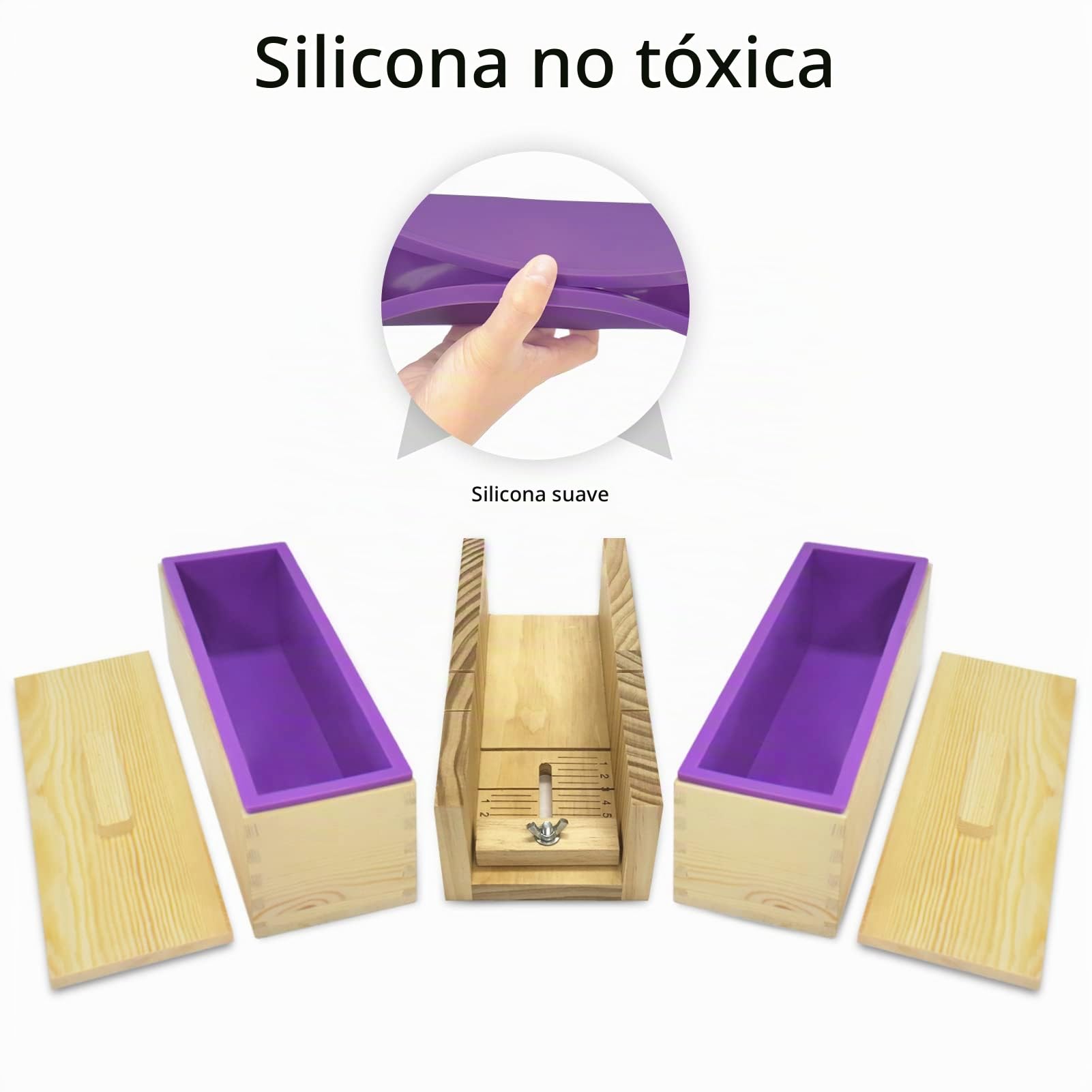 Artcome Kit de 2 moldes de corte rectangulares de silicona para pan de 1200 ml, 2 cajas de madera con tapa, herramienta de corte ajustable de madera con cortador corrugado de acero