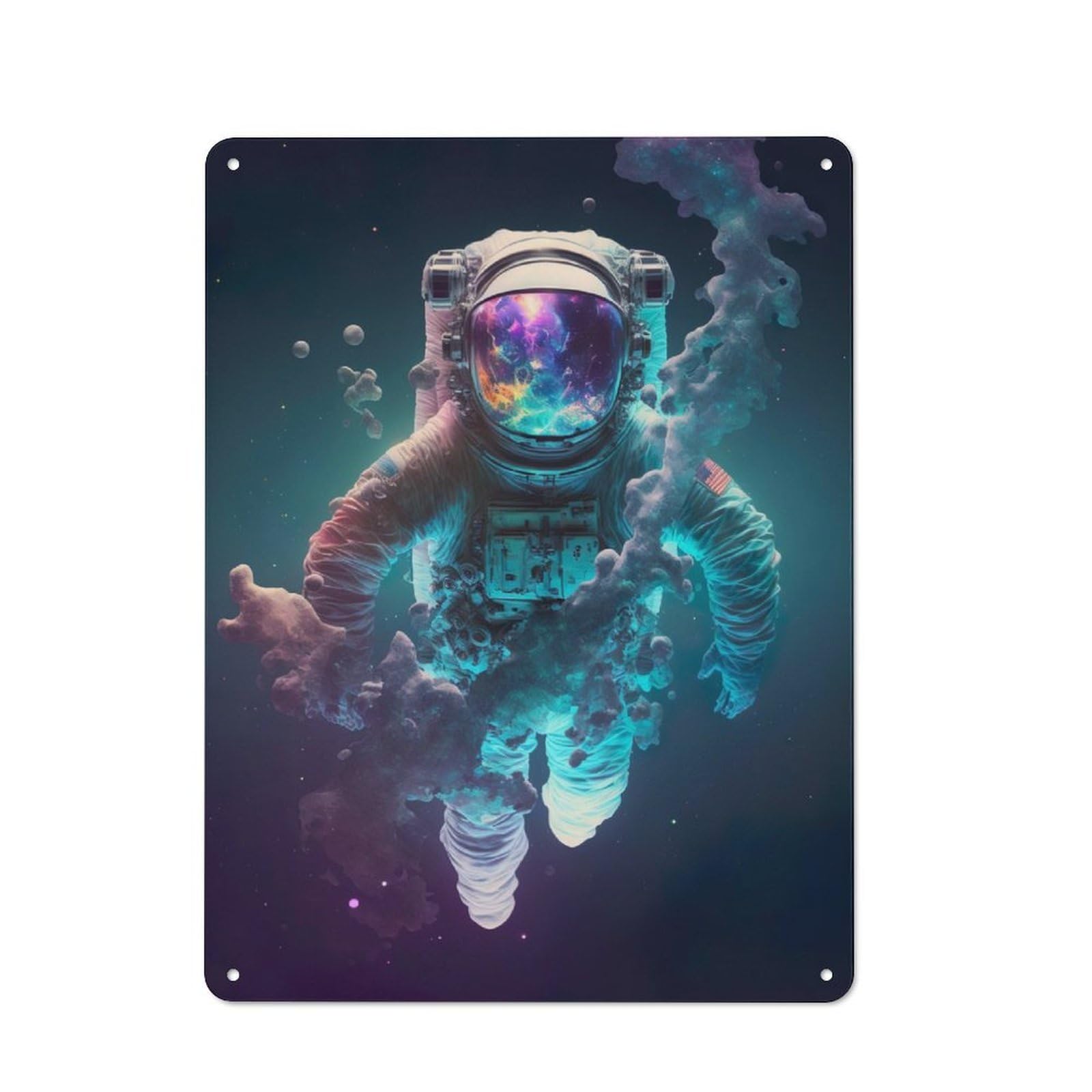 Junmoney Floating In Outer Space Tin Wall Plaque 40X30cm With For Hobby Room Or Studio, For Themed Interiors In Hobby Rooms And Studios