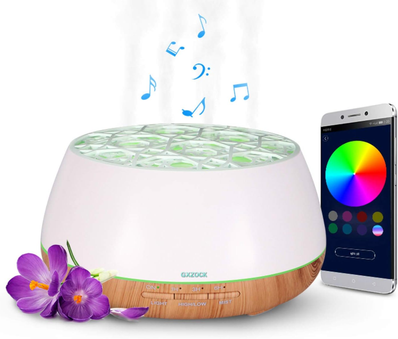 GXZOCK Aromatherapy Essential Oil Diffuser with Bluetooth Speaker, 400ml ultrasonic Aroma Diffuser,8 Colors LED Lights Auto Shut-Off,Cool Mist Ultrasonic Humidifier,for Office Home Baby Bedroom Yoga