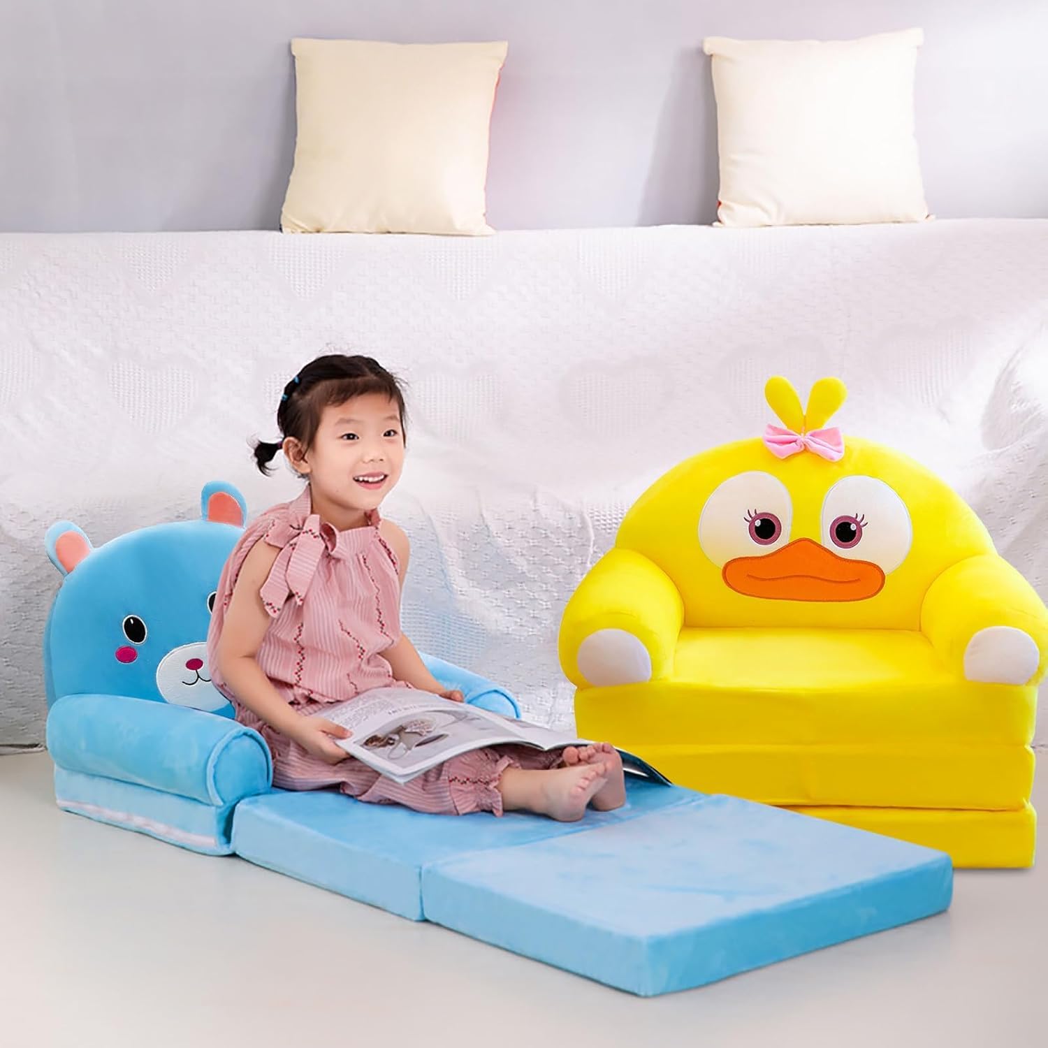 Masyrt Kids Sofa Cover for Girls and Boys 2 in 1 Soft Couch Cover Fold Out - Image 4