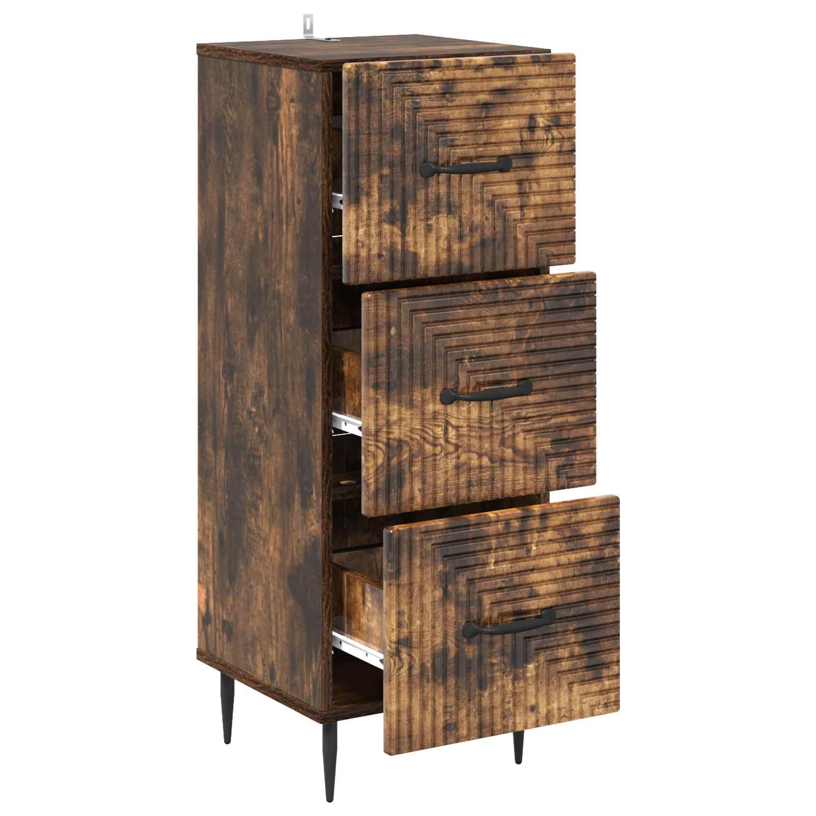 Cassettiera in rovere affumicato, 33 x 34,5 x 89,5 cm, con 3 cassetti, armadietto multiuso per soggiorno, ufficio, corridoio, spazio e conservazione
