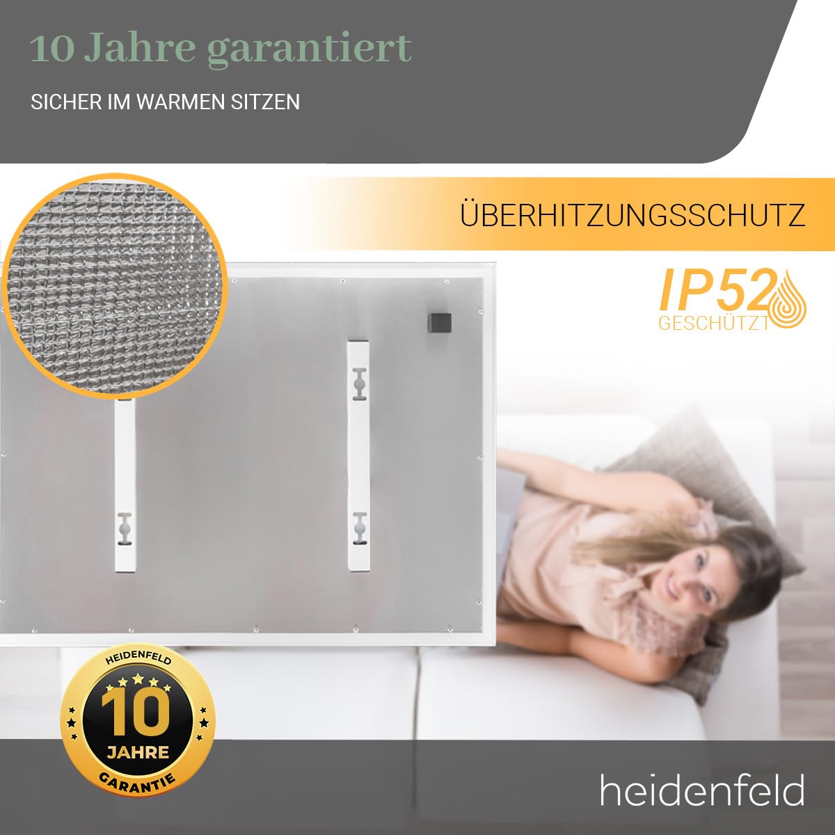 Heidenfeld Infrarotheizung HF-HP500 640 Watt LED Rahmen Infrarot Deckenheizung mit Thermostat Fernbedienung