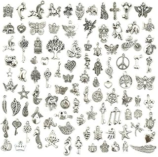Wholesale Bulk Lots Jewelry Making Silver Charms Mixed Smooth Tibetan Silver Metal Charms Pendants DIY for Necklace Bracelet Jewelry Making and Crafting, JIALEEY 100 PCS