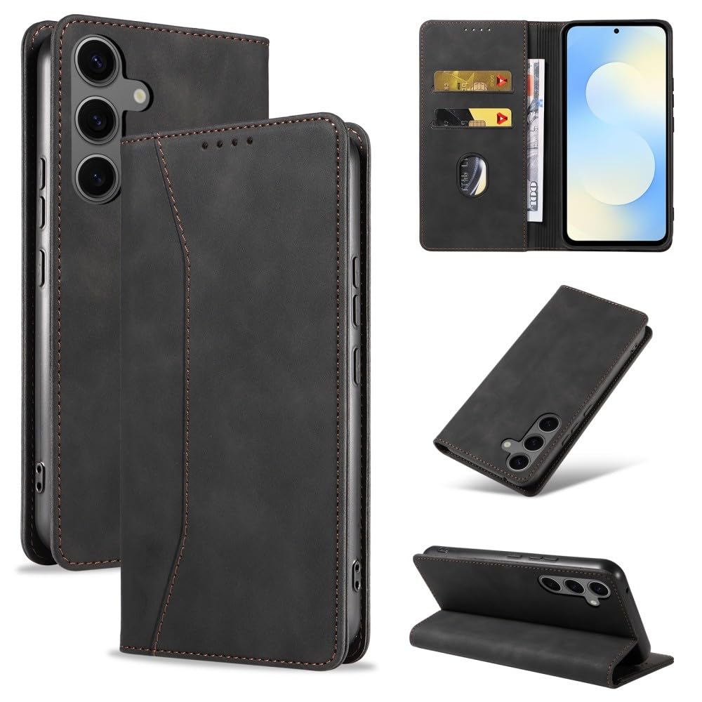 Generic Custodia Compatibile con Samsung Galaxy A57 5G (Nero) Custodia a Portafoglio in Pelle con Porta Carte con Tracolla
