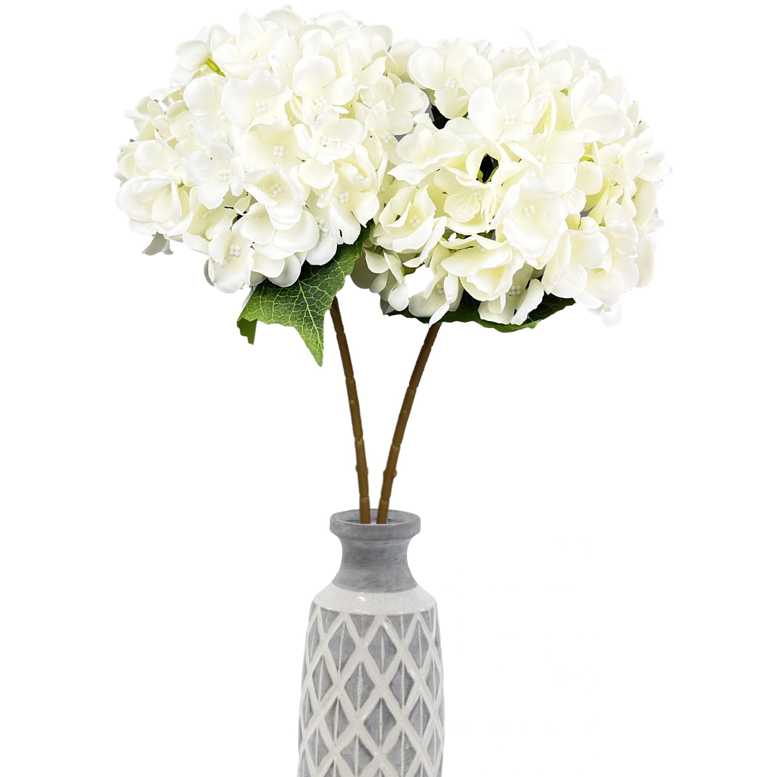 Photo 1 of 2 PCS Long Stems Artificial Hydrangea Flowers Real Touch Fake Hydrangea Flowers White Faux Silk Flowers for Table Centerpiece Vases Wedding Office Home Indoor Decorations