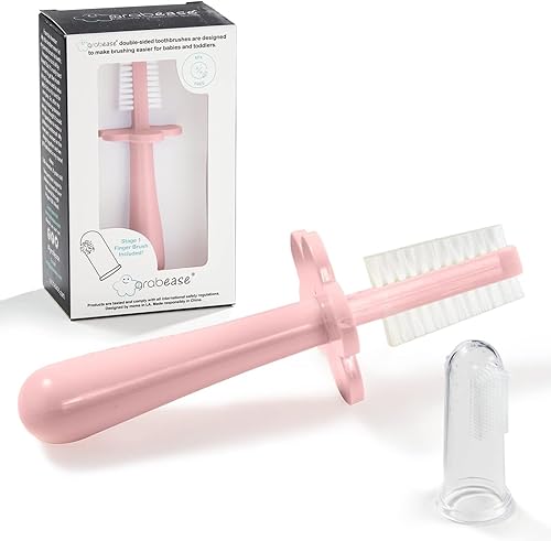 grabease Cepillo de dientes de doble cara para edades de 6 meses a 4 años cerdas suaves y escudo de protección de estrangulamiento seguro sin BPA