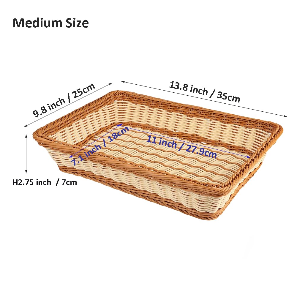 RT&BS Wicker Bread Baskets for Serving, Woven Vegetable Baskets, Hand Woven Fruit Basket for Kitchen, Store, Restaurant, Outdoor, Party (Bicolor, M)