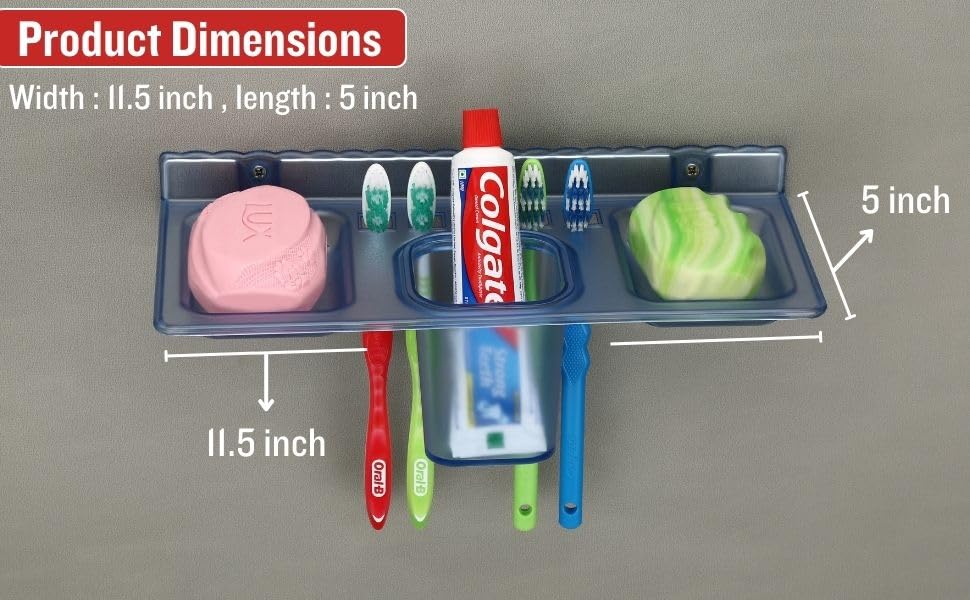Image of HAPPI Unbreakable ABS Plastic 4 in 1 Soap Dish Holder Glass Tumbler and Tooth Brush Holders, Soap Stand, Soap Case, Soap Holder Stand Wall Mounted for Bathroom (Blue)