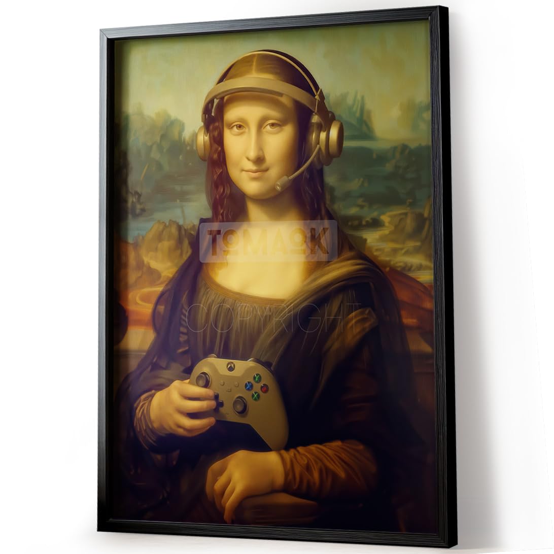 Poster Joconde Gaming, Leonardo De Vinci (cornice non fornita) Parodia Mona Lisa, tema Geek Playstation Xbbox, umorismo, decorazione da parete divertente, poster gamer umor rigolo (30 x 40 cm / 12 x