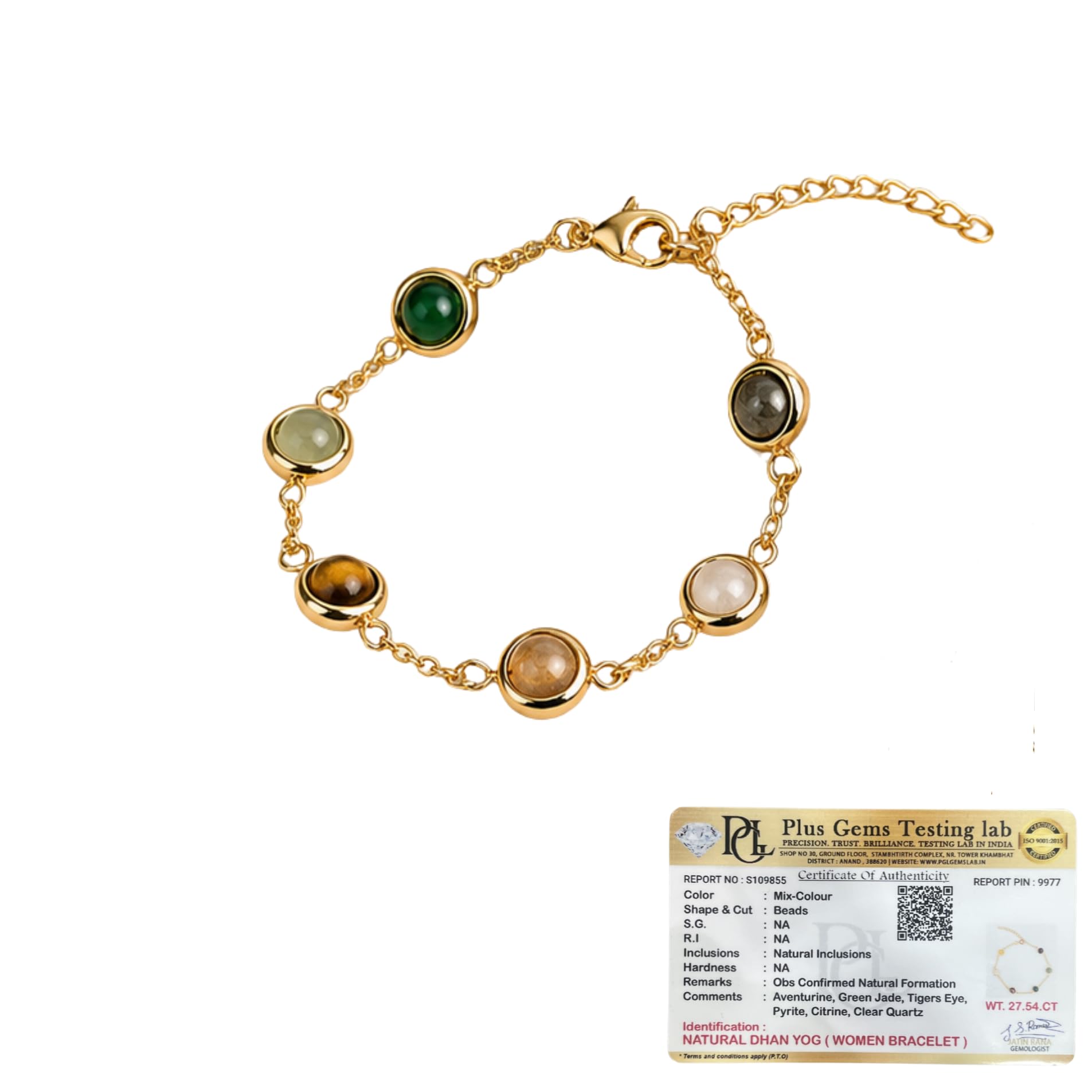 Metal Dhanyog Bracelet For Women | Attracts Money, Positivity & success | Pyrite, Citrine, Tiger Eye, Green Aventurine & Clear Quartz | Crystal Bracelet | Lab Certified | Best Gift For Women-image-29