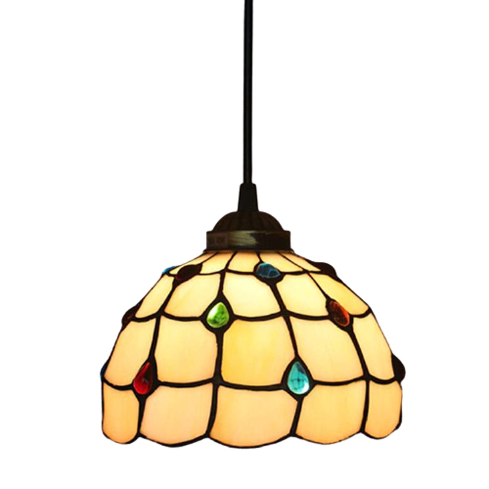 Żyrandol Vintage Witraż Klosz Lampy Sufit Wisząca Lampa Wisząca 2 Światła Oprawa Regulowany Przewód Drut Jadalnia Sypialnia Lampa 110-240 V E27 D