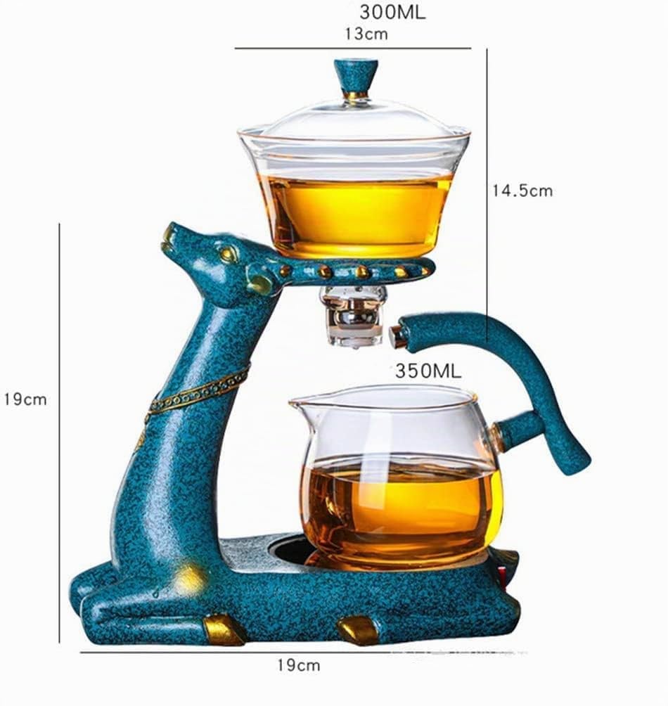 Ensemble de thé en verre résistant à la chaleur Kungfu avec chauffe-eau attire la détournement de l'eau bol rotatif théière semi-automatique paresseux avec 6 tasses à thé