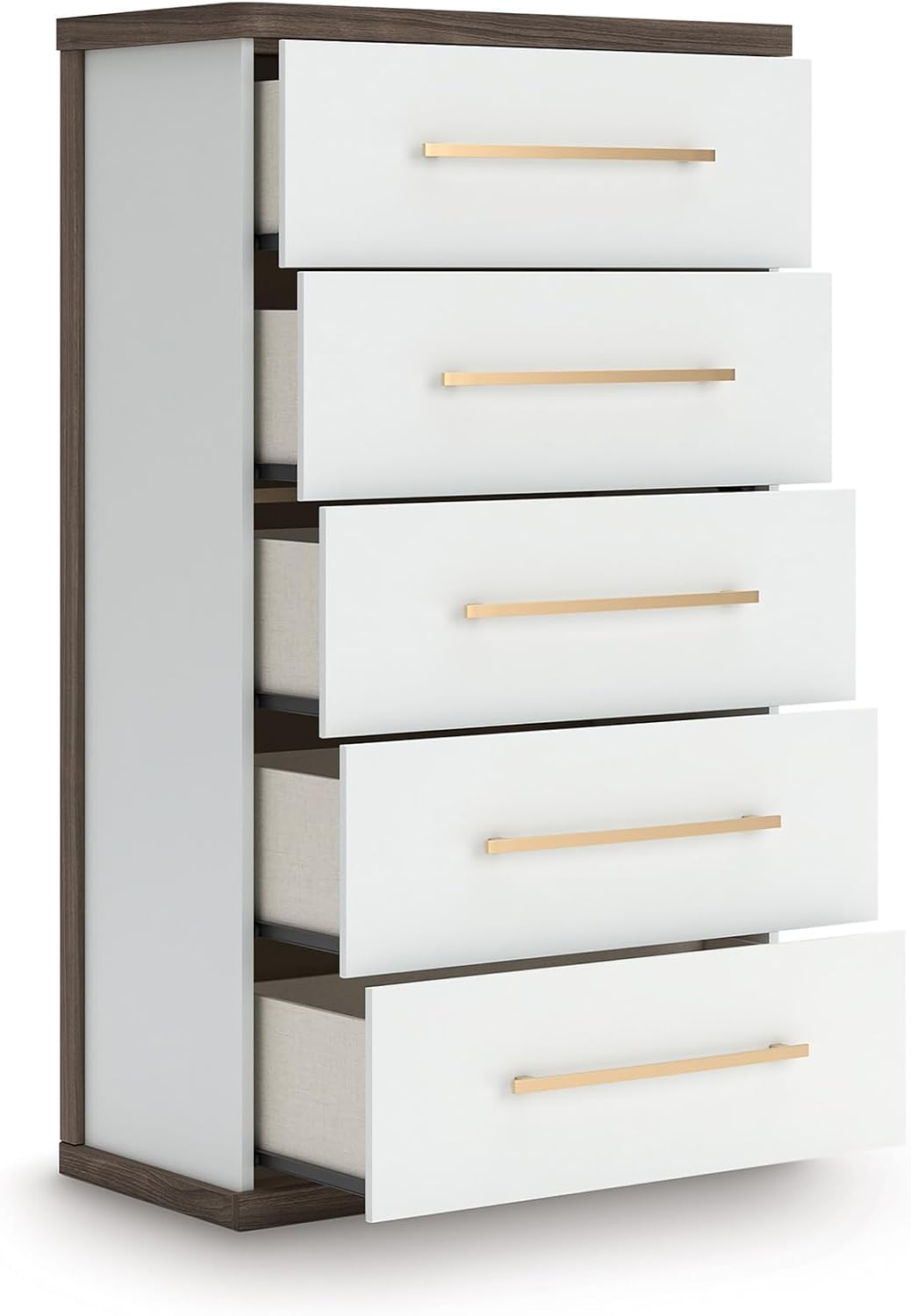 Signature Design by Ashley Nendalane Contemporary 5-Drawer Chest with Walnut Finish, Dark Brown & White