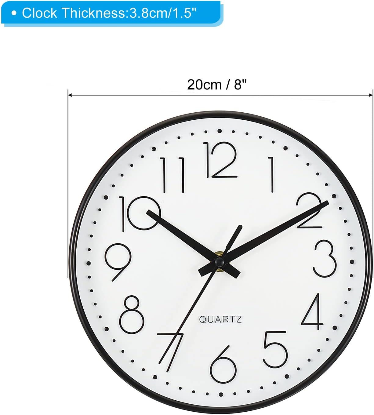 PATIKIL 8 Inch Round Wall Clock, 2 Pack Battery Operated Silent Non-Ticking Wall Clocks for Office Bedroom Kitchen Decor, White