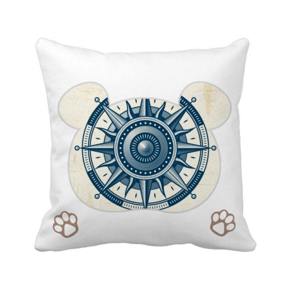 Housse de coussin carrée ours et boussole marine pour une déco voyage