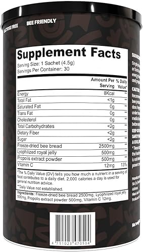 Miniatura 8 de Bee Pearl Power - Pan de abeja en polvo 100% natural con polen de abeja, jalea real y propóleos, rico en vitaminas, enzimas, aminoácidos, Omega 3 6