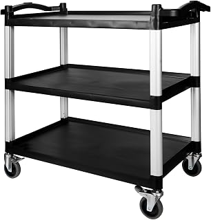 NorthSky Select Dual-Handle Utility Cart, 3 Shelves, 440 lb. Cap - Plastic Shelves, Swivel Casters - Ideal for Office, Garage, Janitorial Transport & Storage