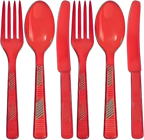 Juego de cubiertos de plástico desechables  Rojo  Paquete de 48