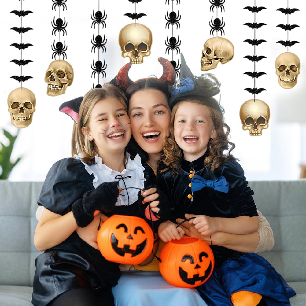 Décorations Halloween Suspendues - Lot De 8 Crânes Squelettes, Fantômes - Pour Intérieur/Extérieur, Fête Effrayante - 7