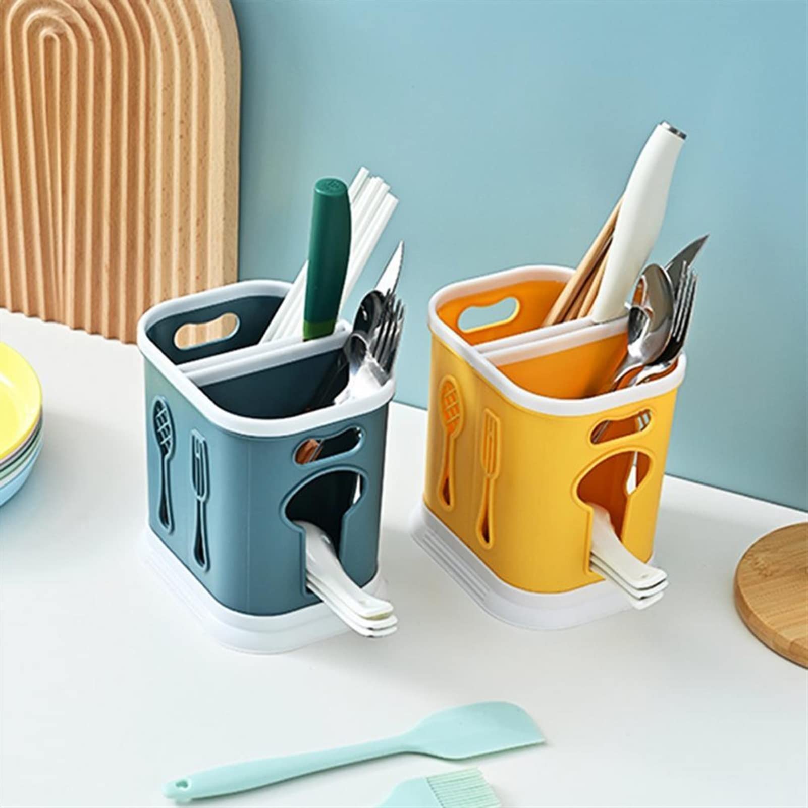 Utensilienhalter Praktische Löffel Essstäbchen Aufbewahrungskoffer Platz sparen Geschirrhalter Glatte Randlöffel Organizer for Home Kitchen Restaurant Besteckhalter (Color : A)