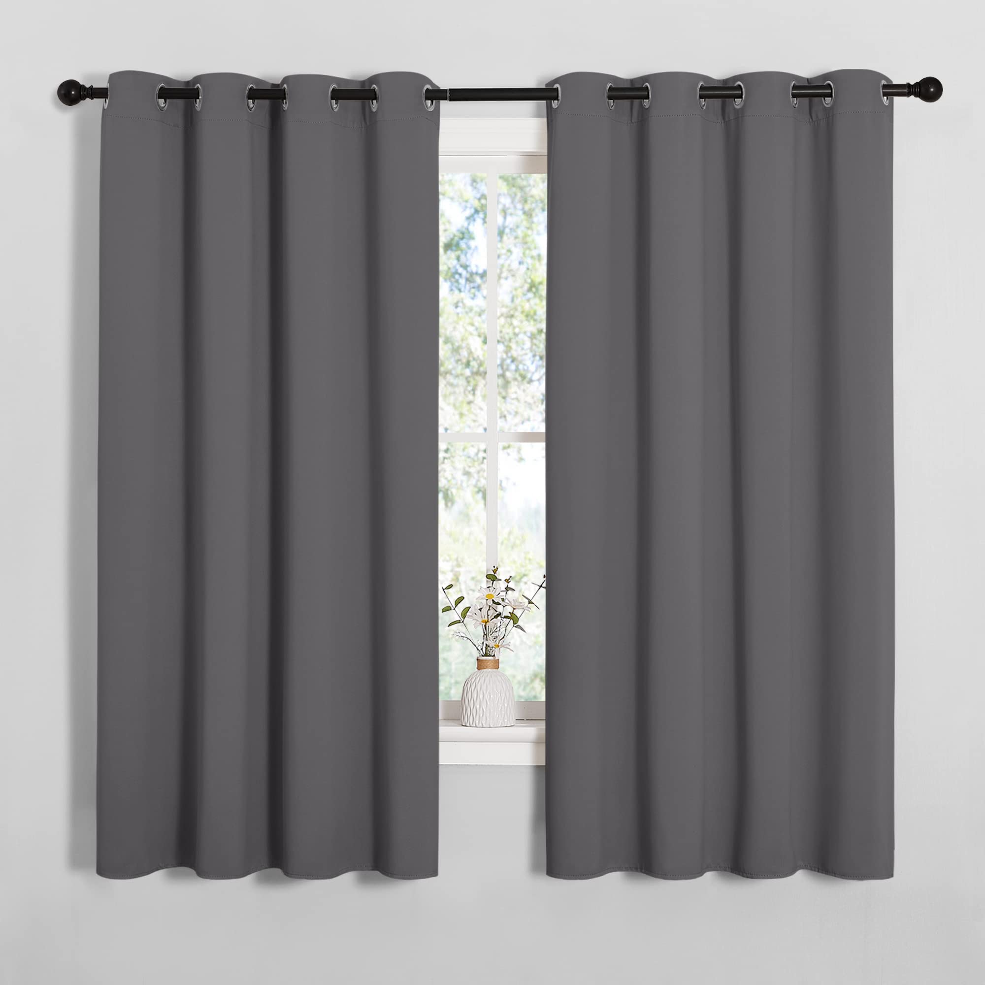 NICETOWN Grey Blackout Curtain Panels for Bedroom, Thermal Insulated Grommet Top Blackout Draperies and Drapes for Basement (2 Panels, W55 x L68-inch, Grey)