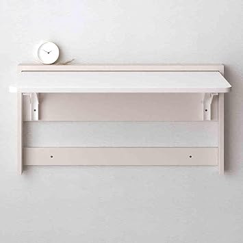 Wall Mounted Folding Table, Wood Murphy Desk Drop-Leaf Table, Space Saving Foldable Floating Desk, Wall Desk Fold Down for Small Spaces, Study, Bedroom, Kitchen & Dining Table Computer DeskGray White