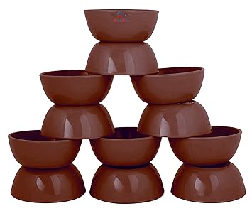 Heart Home Round Plastic Microwave Safe Unbreakable Mixing Bowl/Salad/Dining Table/Kitchen Plastic Bowl Set, 250 Ml (Set of 12) Brown-HEARTH15282, Standard