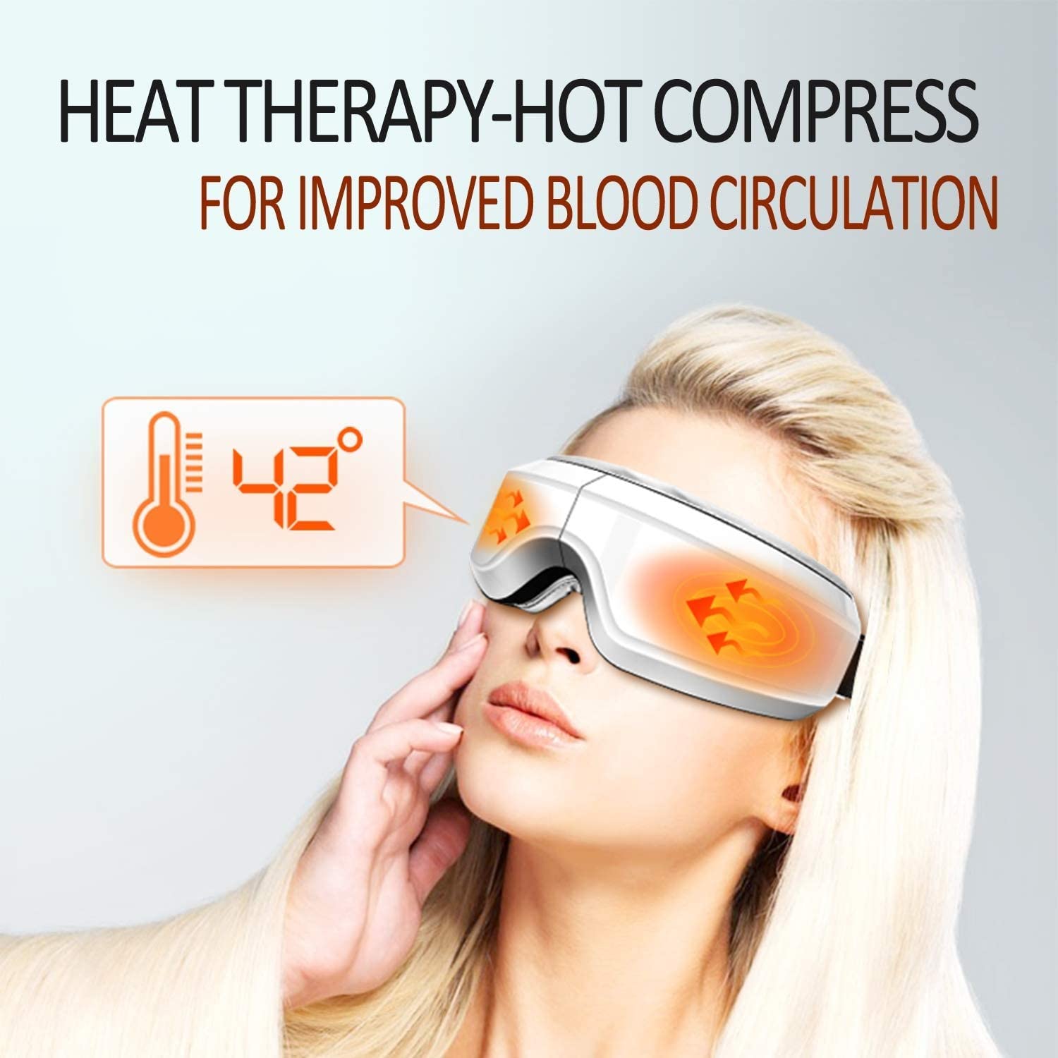 Masajeador de Ojos con Amasado de Bolsas de Aire, compresa Caliente a Temperatura Constante, vibración multifrecuencia y música Bluetooth (Blanco)