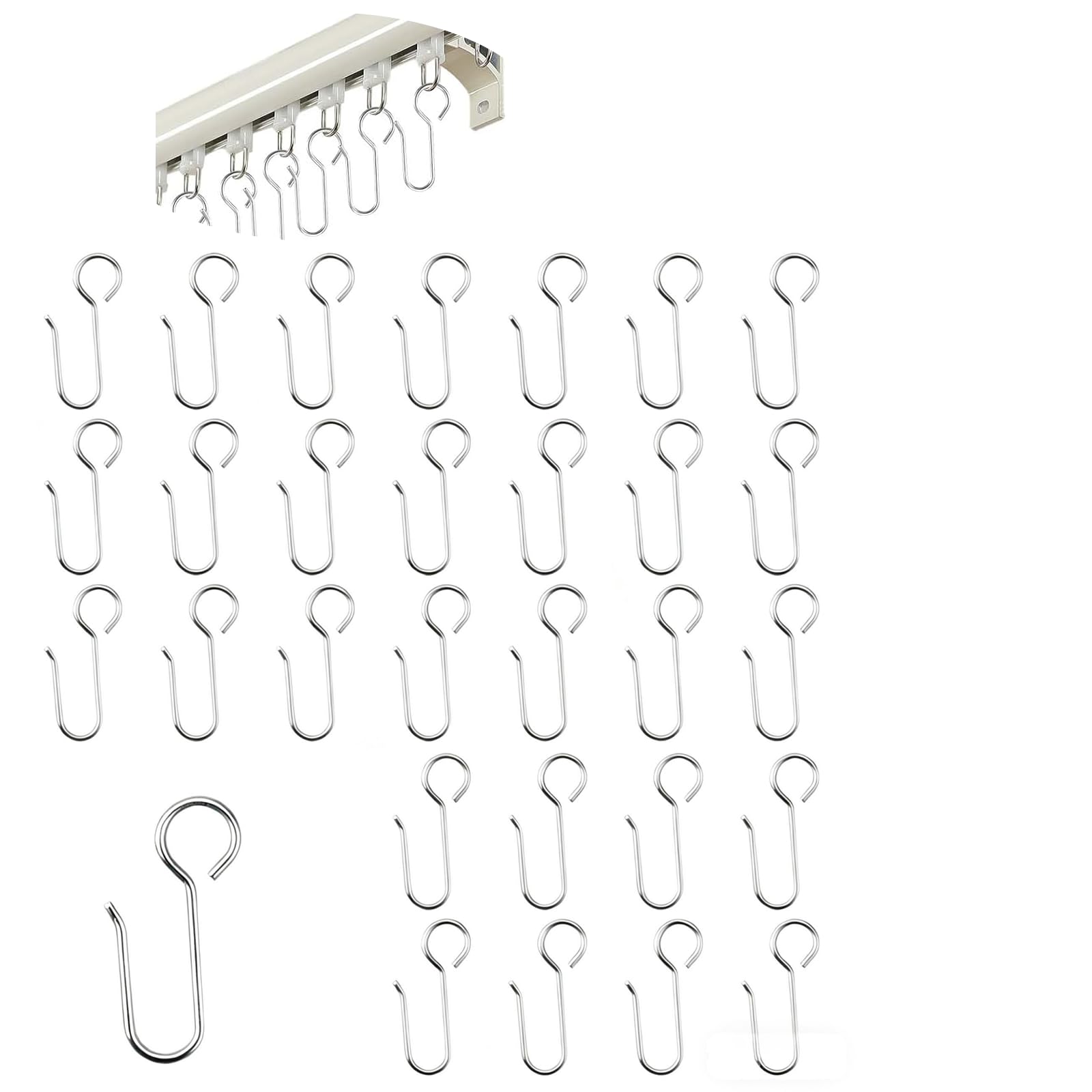 Dwuent Silver Metal Curtain Hooks, Pencil Pleat Curtain Hooks, Pinch Pleat Curtains Hook, 30Pcs Metal, S Shaped Drapery Pins For Drapes Flexible Rollers